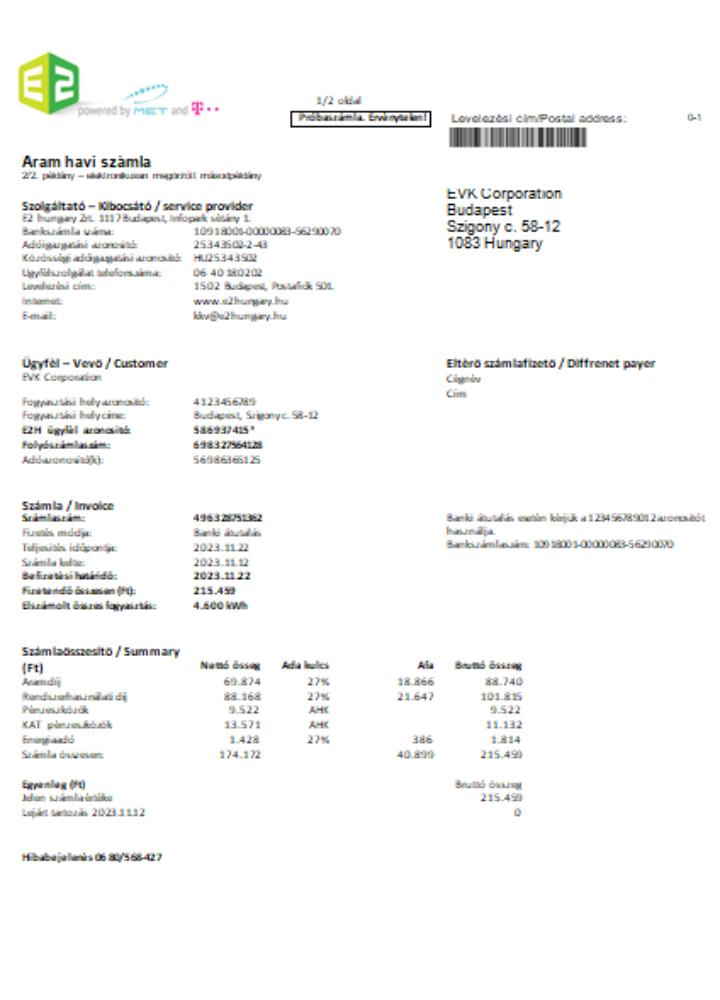 E2 utility business bill SCR PSD template